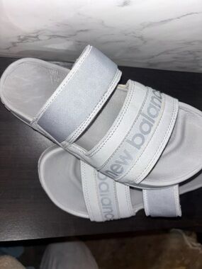 New Balance Light Gray Double-Strap Slide Sandals